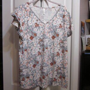 NWT FreeOak Gray Pink Flutter Sleeve Top Sz XL